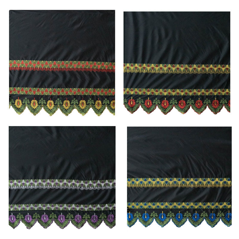 Single Anthurium Embroidered Border Polyester Fabric - Multi Color Border, 56" Width, 36" Length (1 Yard)