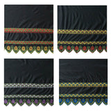 Single Anthurium Embroidered Border Polyester Fabric - Multi Color Border, 56" Width, 36" Length (1 Yard)