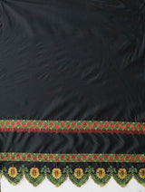 Single Anthurium Embroidered Border Polyester Fabric - Multi Color Border, 56" Width, 36" Length (1 Yard)