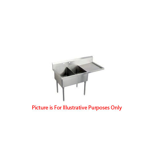 LJ1216-2R Two Compartment NSF Commercial Sink with Right Drainboard - Bowl Size 12 x 16