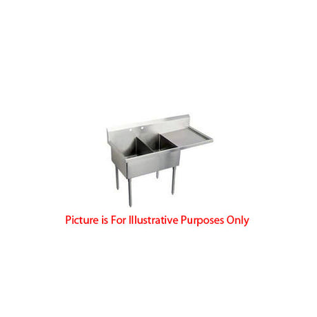 LJ1515-2R Two Compartment NSF Commercial Sink with Right Drainboard - Bowl Size 15 x 15