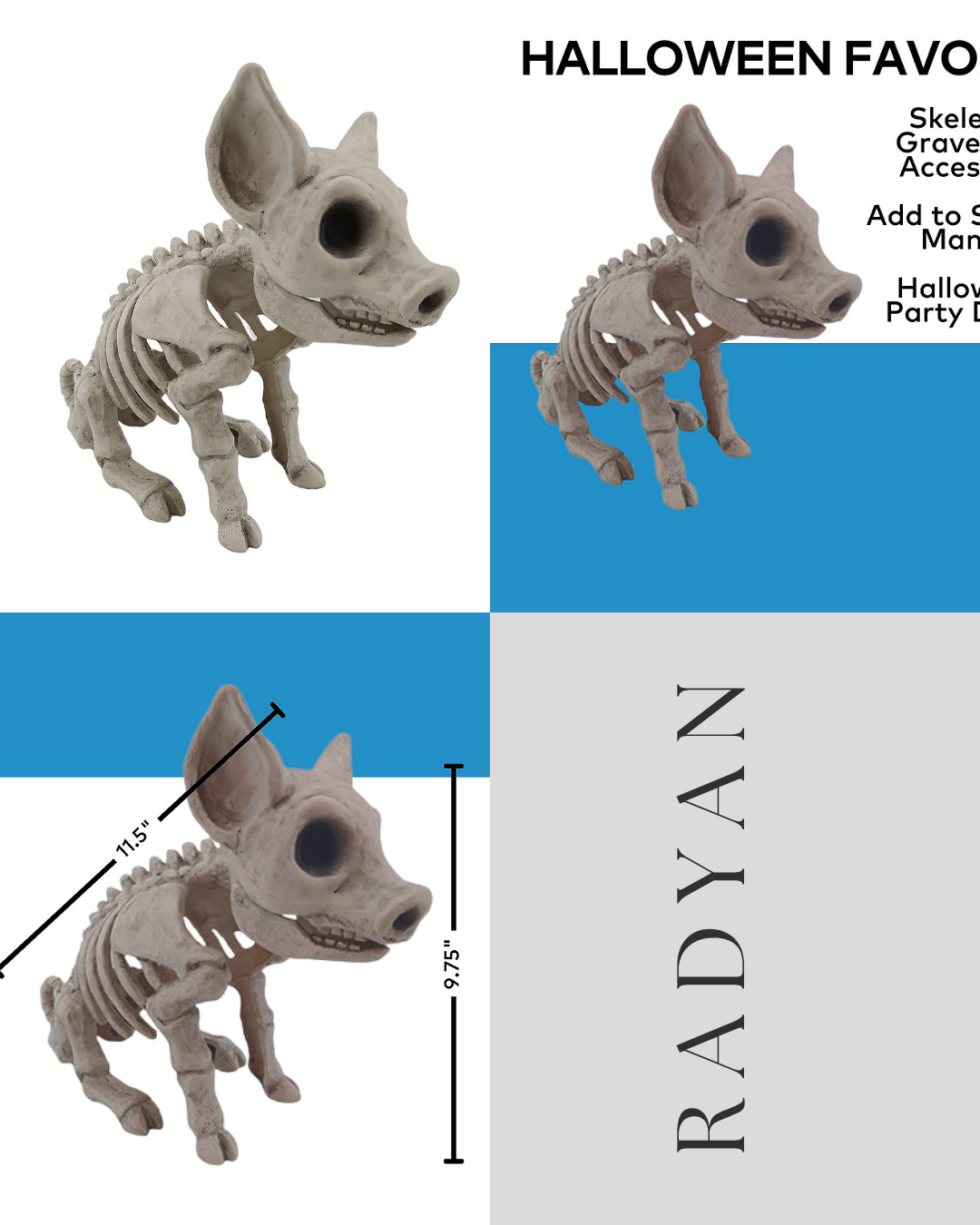 9 3/4" Sitting Pig Plastic Skeleton Halloween Tabletop Decoration