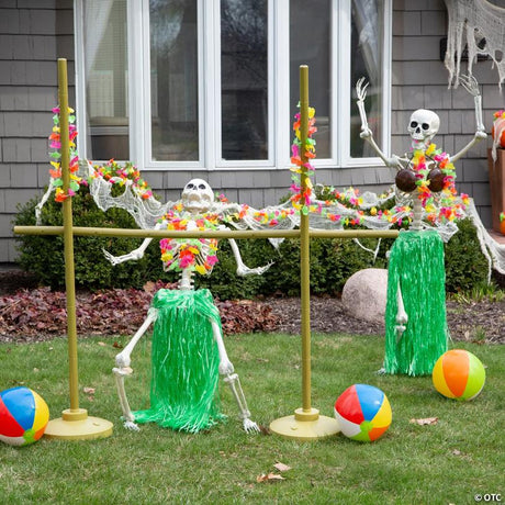 Skeleton Luau Limbo Halloween Decorating Kit with Beach Balls, showing a detailed skeletal bone design