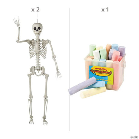 Skeleton Sidewalk Art Halloween Decorating Kit with Jumbo Chalk, showing a detailed skeletal bone design