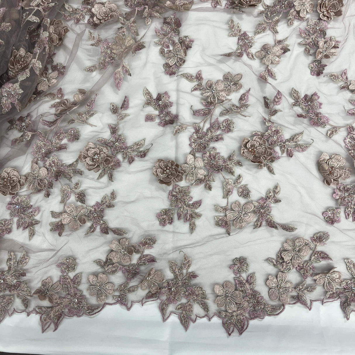 3D Beaded Floral Lace Fabric