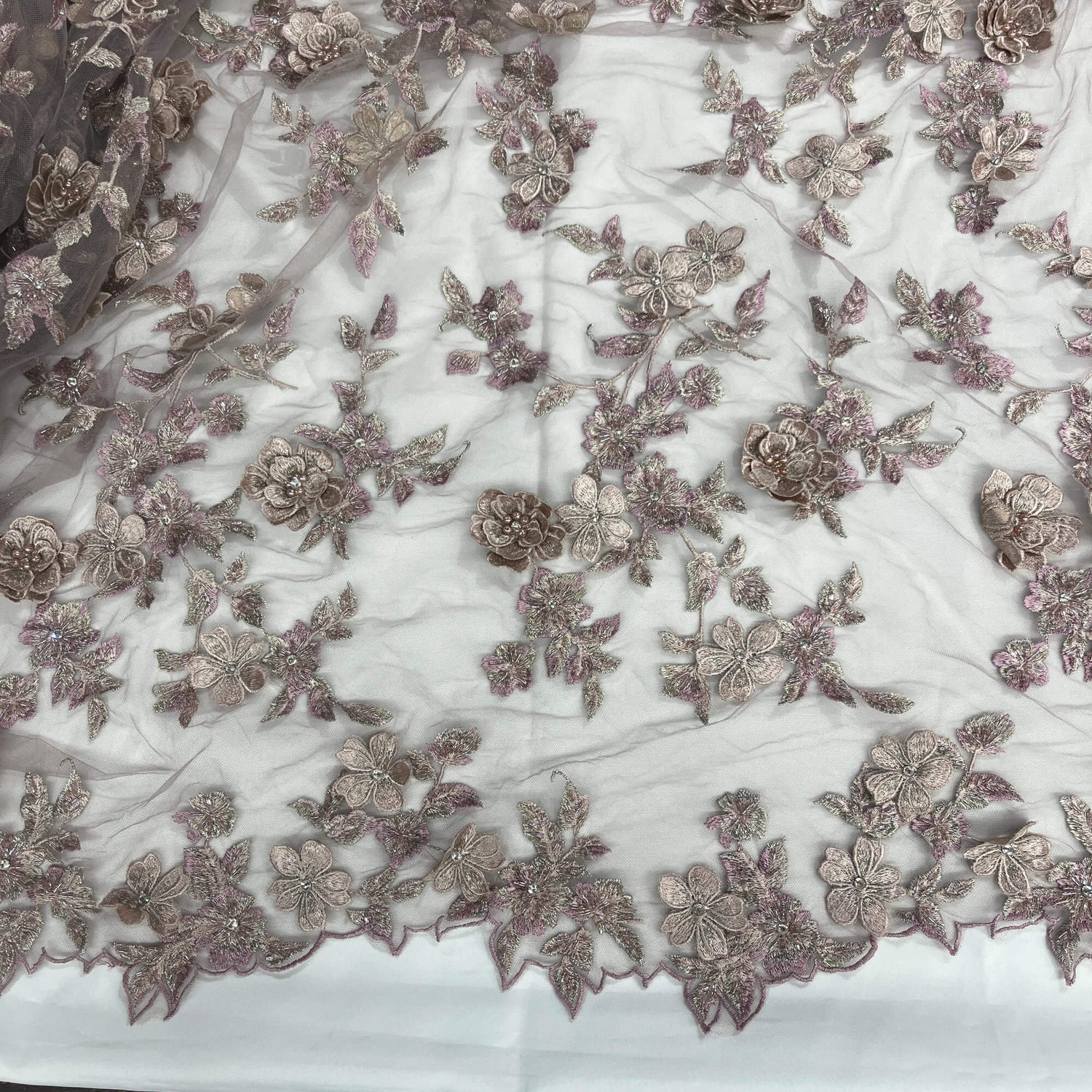 3D Beaded Floral Lace Fabric