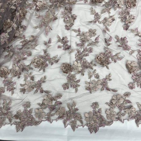 3D Beaded Floral Lace Fabric