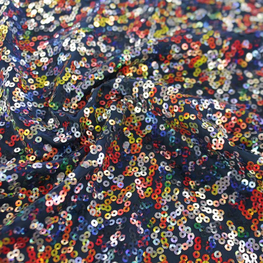 Skittles Polyester Spandex Sequin Fabric - Topaz, Black, Deepsea, 55/56" Width (1 Yard)