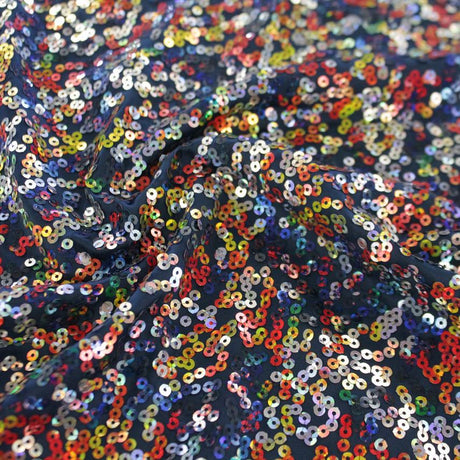 Skittles Polyester Spandex Sequin Fabric - Topaz, Black, Deepsea, 55/56" Width (1 Yard)