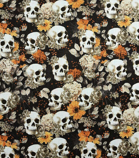 Quilting Cotton Skulls And Fall Floral Halloween Fabric