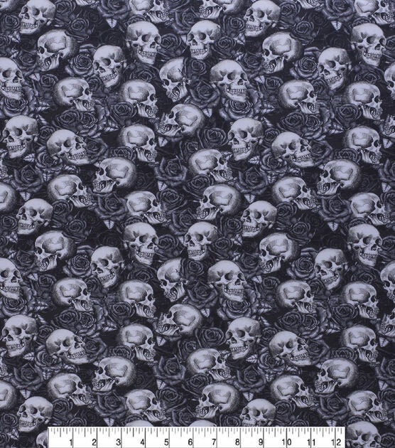 Quilting Cotton Skulls N Roses Halloween 100% Cotton Timeless Treasures