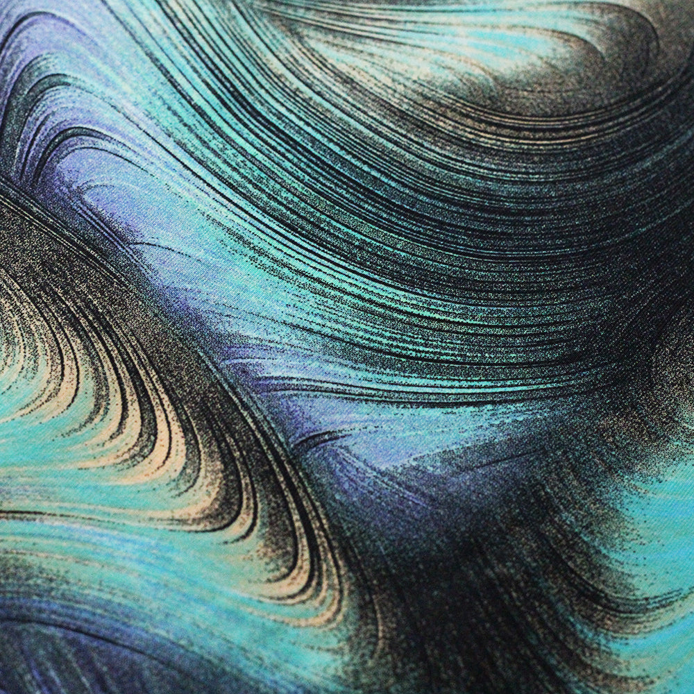 Gravity Nylon Spandex Fabric - Earth, Jewel, Sky Modern Wave Print, 58 To 60" Width (1 Yard)
