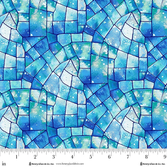 Sky Blue Cotton Quilt Backing Fabric 108" Kaleidoscope Stained Glass