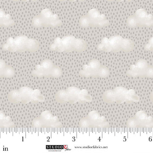 Cotton Fabric Sleepy Teddy Gray/Multi Raindrops 44/45"