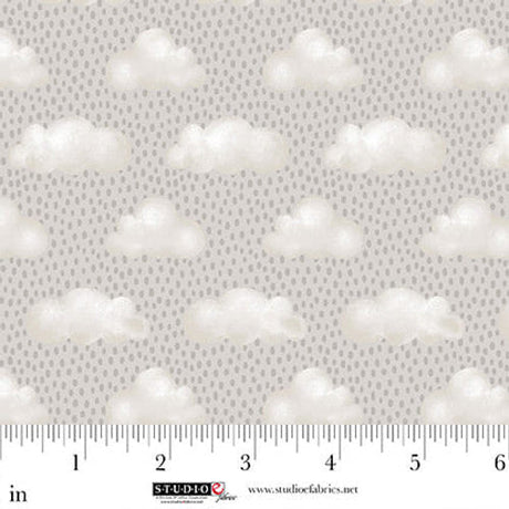 Cotton Fabric Sleepy Teddy Gray/Multi Raindrops 44/45"