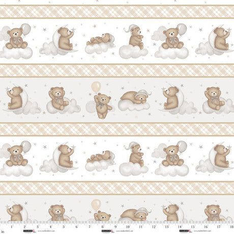 Cotton Border Stripe Fabric Sleepy Teddy Oatmeal/Gray 44/45"
