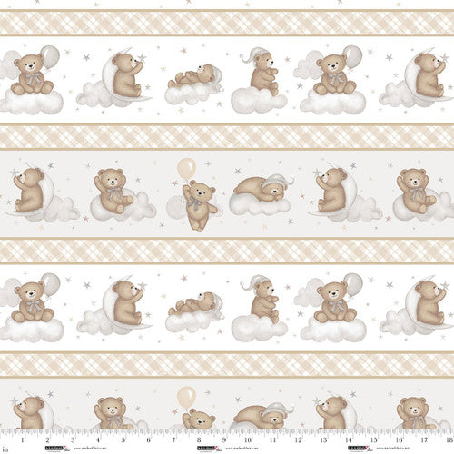 Cotton Border Stripe Fabric Sleepy Teddy Oatmeal/Gray 44/45"