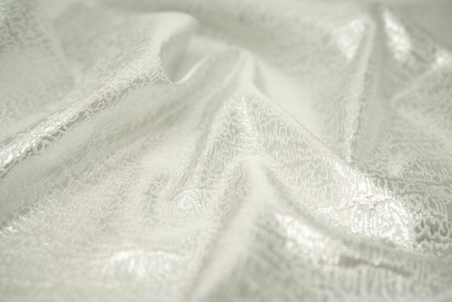 Snow Storm Metallic Brocade Fabric - Metallic Jacquard, Contrasting Patterns, 1 Yard