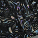 Sonic Swirl Embossed Foiled On Stretch Velvet Fabric - Black/Rainbow, Grape/Orange, Pacific Blue/Kelly, Volcano/Royal, 56" Width (1 Yard)