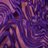 Sonic Swirl Embossed Foiled On Stretch Velvet Fabric - Black/Rainbow, Grape/Orange, Pacific Blue/Kelly, Volcano/Royal, 56" Width (1 Yard)