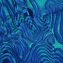 Sonic Swirl Embossed Foiled On Stretch Velvet Fabric - Black/Rainbow, Grape/Orange, Pacific Blue/Kelly, Volcano/Royal, 56" Width (1 Yard)