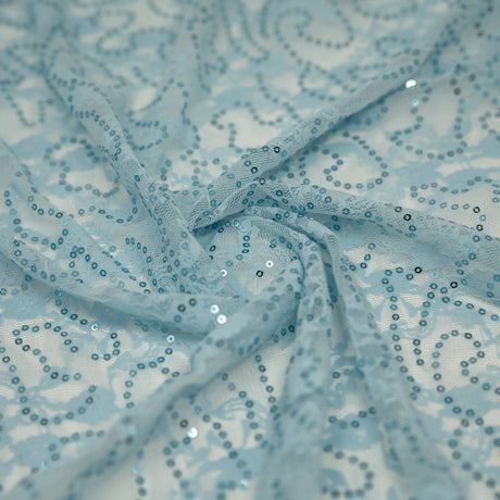 Sophia Stretch Lace Sequin Nylon Spandex Fabric - Black, Skin/Nude, Red, Lavender, Baby Blue, Mint, 48" Width (1 Yard)
