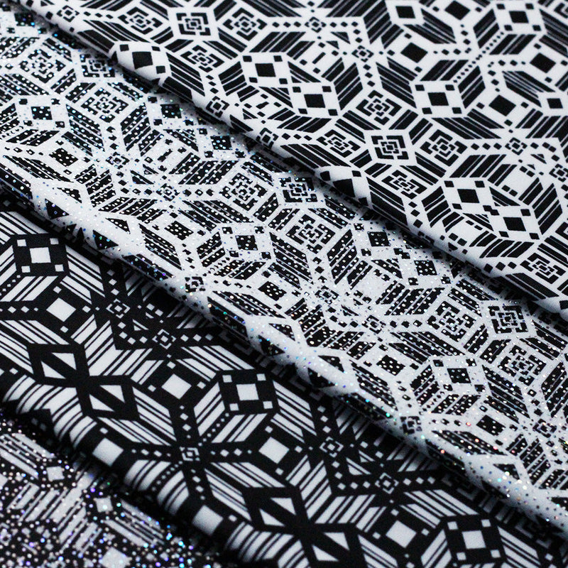 Splice And Dice Polyester Spandex Fabric - Black And White Geometric, 58/60" Width (1 Yard)
