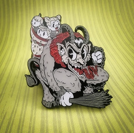 Krampus - Black and White with Red Glitter Accents - Enamel Pin