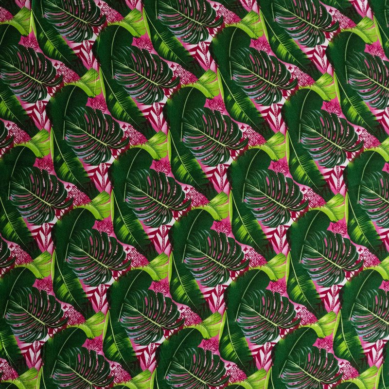 Split & Banana Leaf With Traditional Tribal Design Rayon Poplin Fabric - Purple & Red, 44/45" Width (1 Yard)