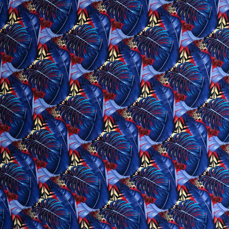 Split & Banana Leaf With Traditional Tribal Design Rayon Poplin Fabric - Purple & Red, 44/45" Width (1 Yard)
