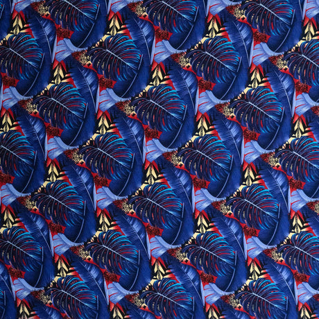 Split & Banana Leaf With Traditional Tribal Design Rayon Poplin Fabric - Purple & Red, 44/45" Width (1 Yard)