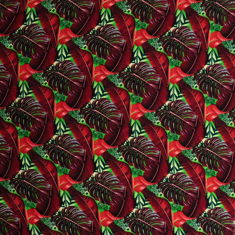 Split & Banana Leaf With Traditional Tribal Design Rayon Poplin Fabric - Purple & Red, 44/45" Width (1 Yard)