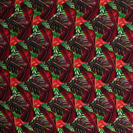 Split & Banana Leaf With Traditional Tribal Design Rayon Poplin Fabric - Purple & Red, 44/45" Width (1 Yard)