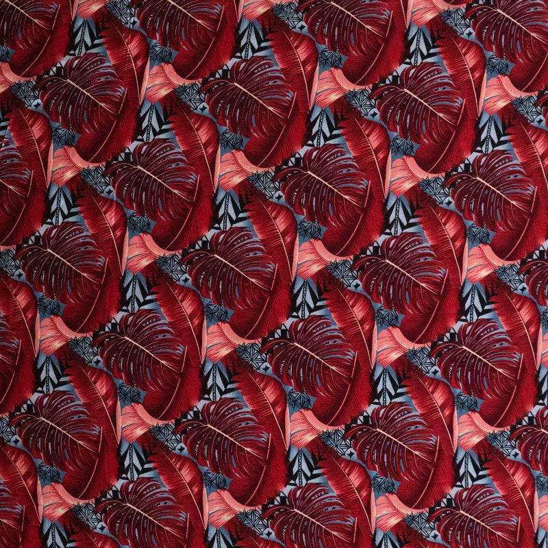 Split & Banana Leaf With Traditional Tribal Design Rayon Poplin Fabric - Purple & Red, 44/45" Width (1 Yard)