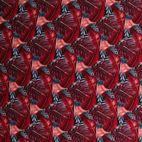 Split & Banana Leaf With Traditional Tribal Design Rayon Poplin Fabric - Purple & Red, 44/45" Width (1 Yard)