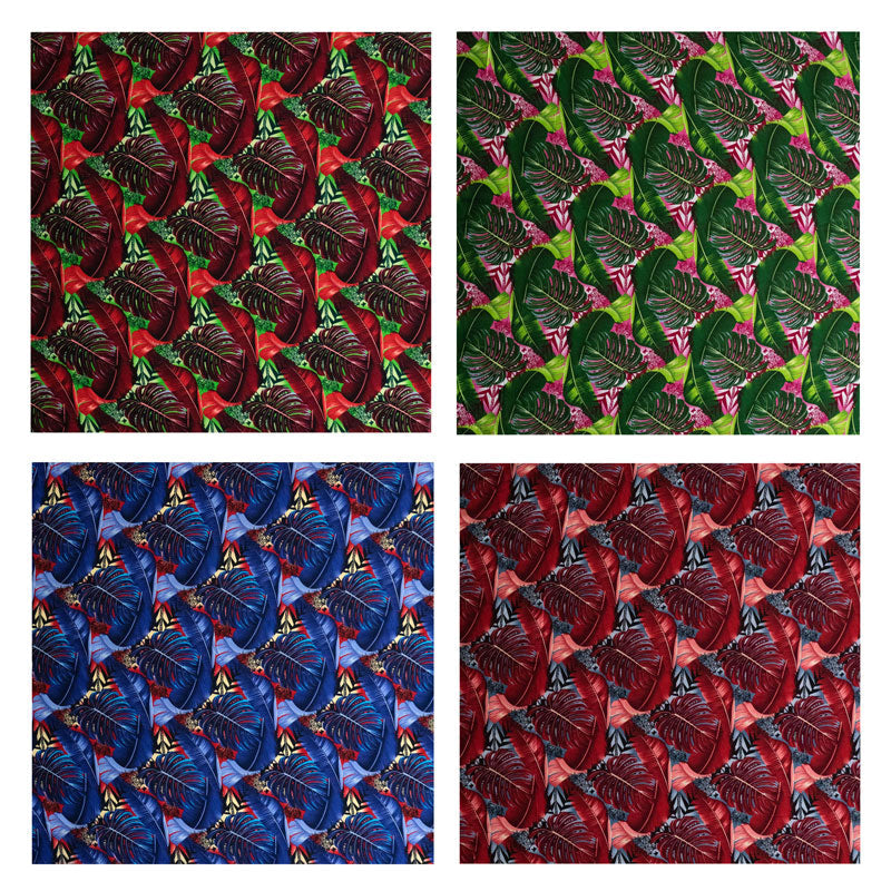 Split & Banana Leaf With Traditional Tribal Design Rayon Poplin Fabric - Purple & Red, 44/45" Width (1 Yard)