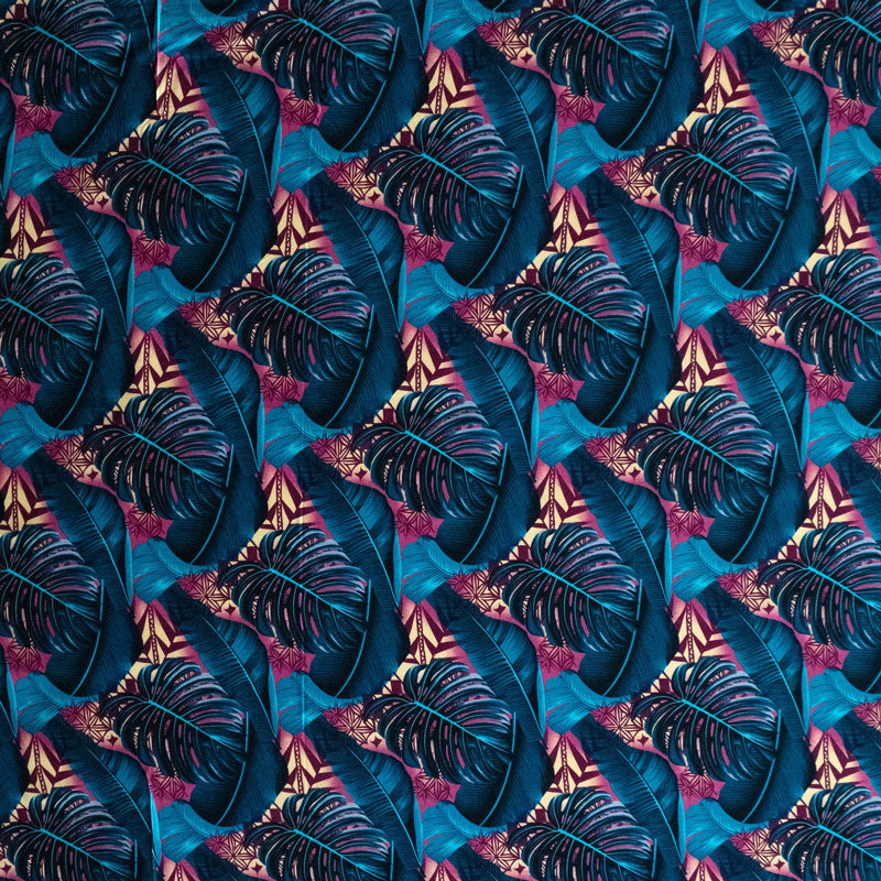 Split & Banana Leaf With Traditional Tribal Design Rayon Poplin Fabric - Purple & Red, 44/45" Width (1 Yard)
