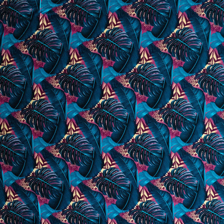 Split & Banana Leaf With Traditional Tribal Design Rayon Poplin Fabric - Purple & Red, 44/45" Width (1 Yard)