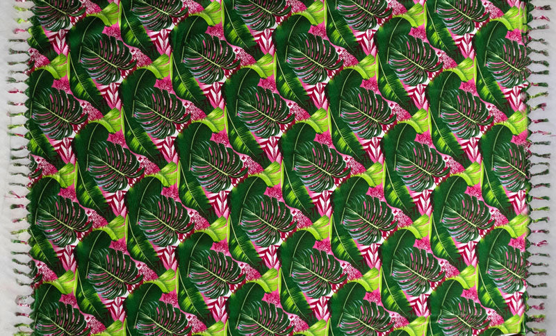 Split Leaf Banana Leaf Sarong Rayon Fabric - Fringed Tropical Leaf Print, 72" L x 45" W (1 Piece)