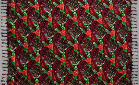 Rayon Sarong with Split Leaf Banana Leaf Print and Fringes