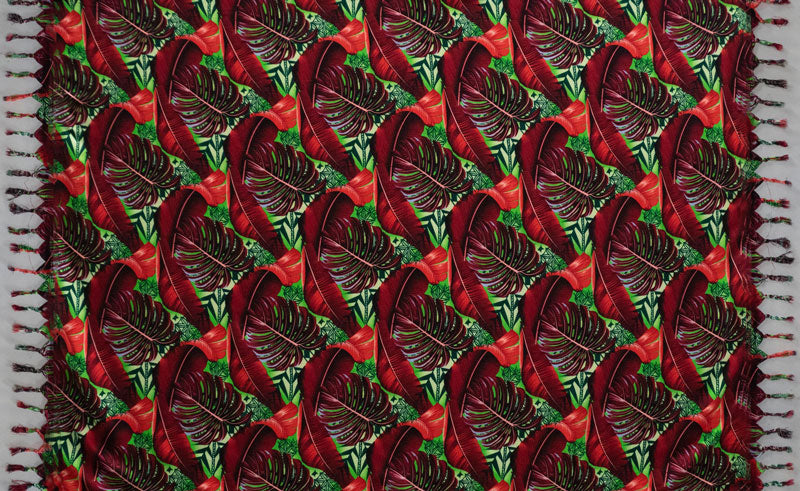 Split Leaf Banana Leaf Sarong Rayon Fabric - Fringed Tropical Leaf Print, 72" L x 45" W (1 Piece)