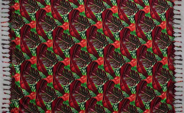 Split Leaf Banana Leaf Sarong Rayon Fabric - Fringed Tropical Leaf Print, 72" L x 45" W (1 Piece)