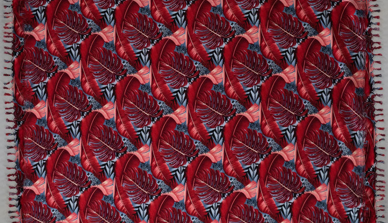 Split Leaf Banana Leaf Sarong Rayon Fabric - Fringed Tropical Leaf Print, 72" L x 45" W (1 Piece)