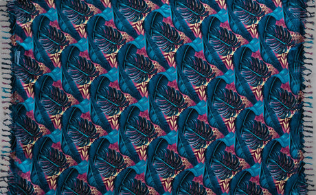 Rayon Sarong with Split Leaf Banana Leaf Print and Fringes