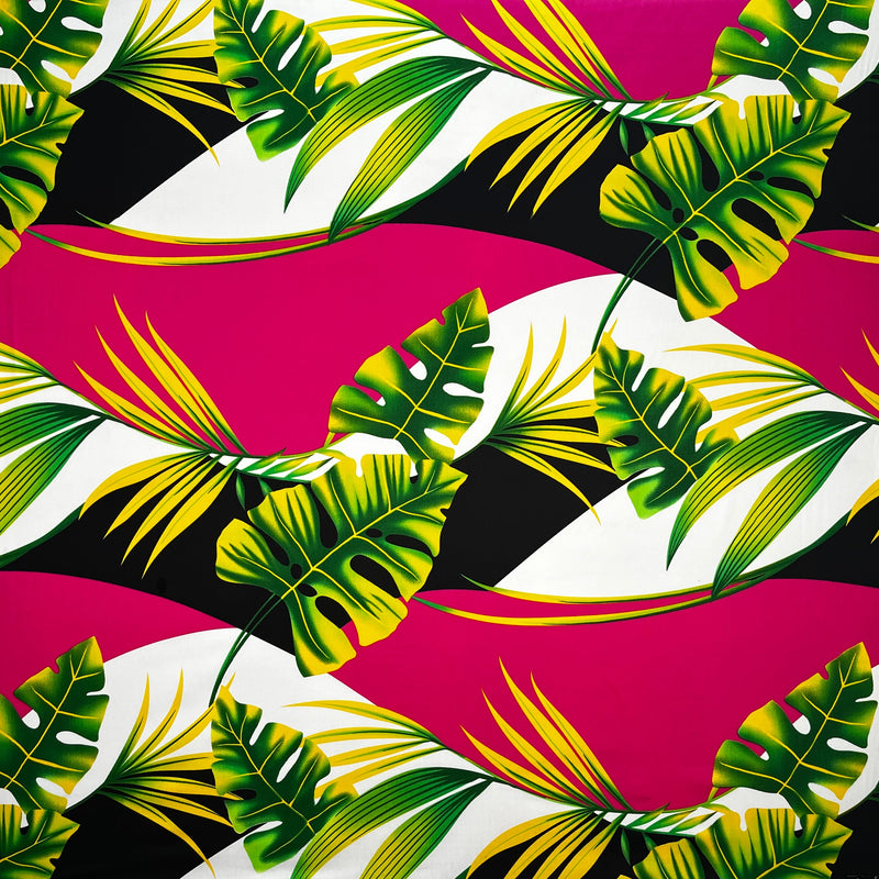 Split Leaf & Palm Cotton Poplin Fabric - Tropical Leaf Print, 45" Width (1 Yard)