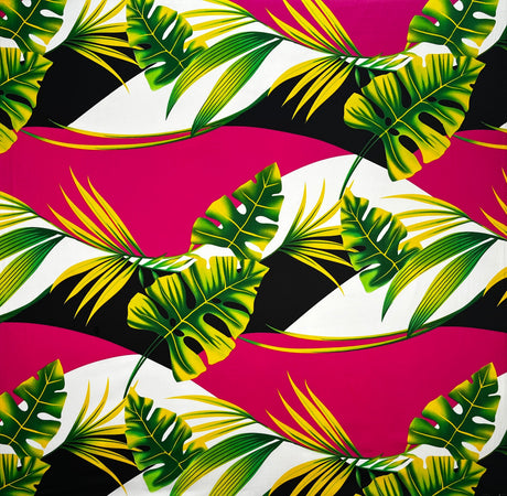 Split Leaf & Palm Cotton Poplin Fabric - Tropical Polynesian Print, 45" Width (1 Yard)