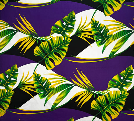 Split Leaf & Palm Cotton Poplin Fabric - Tropical Polynesian Print, 45" Width (1 Yard)
