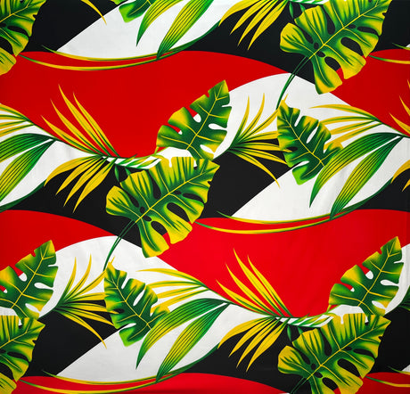 Split Leaf & Palm Cotton Poplin Fabric - Tropical Polynesian Print, 45" Width (1 Yard)