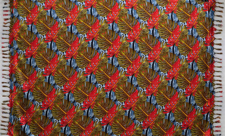 Split Leaf Sarong 100 Percent Rayon Fabric - Golden Yellow, Dark Turquoise, Charcoal Gray, Teal, Split Leaf Print, 72" L x 45" W (1 Piece)