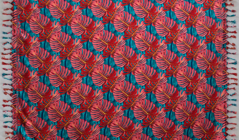 Split Leaf Sarong 100 Percent Rayon Fabric - Golden Yellow, Dark Turquoise, Charcoal Gray, Teal, Split Leaf Print, 72" L x 45" W (1 Piece)